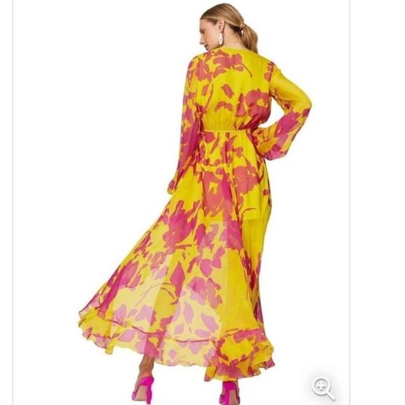 Caroline Constas Liv Maxi Dress High Low Silk Large Yellow/Pink - Picture 7 of 15